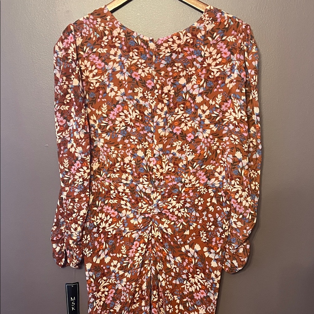 MSK Women's XL Rust Feminine Floral Dress with 3/4 length sleeves NWT - Picture 5 of 7